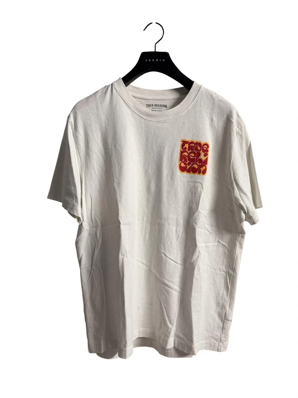 True Religion Cream Short-Sleeve Tee with Retro Chest Graphic